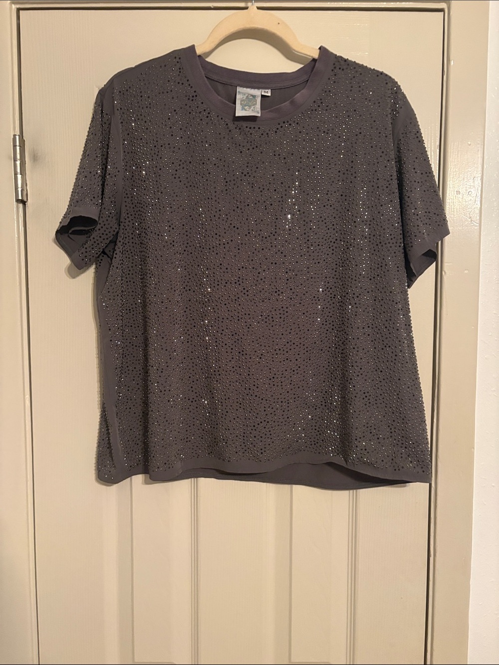The Limited Sequin-Embellished Short Sleeve Top - Gray